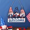 Patriotic Welcome Door Decor 4th of July Wooden Sign Red Blue White Retro Gnome Memorial Day Door Hanger Decoration for Independence Day Porch Wall Window